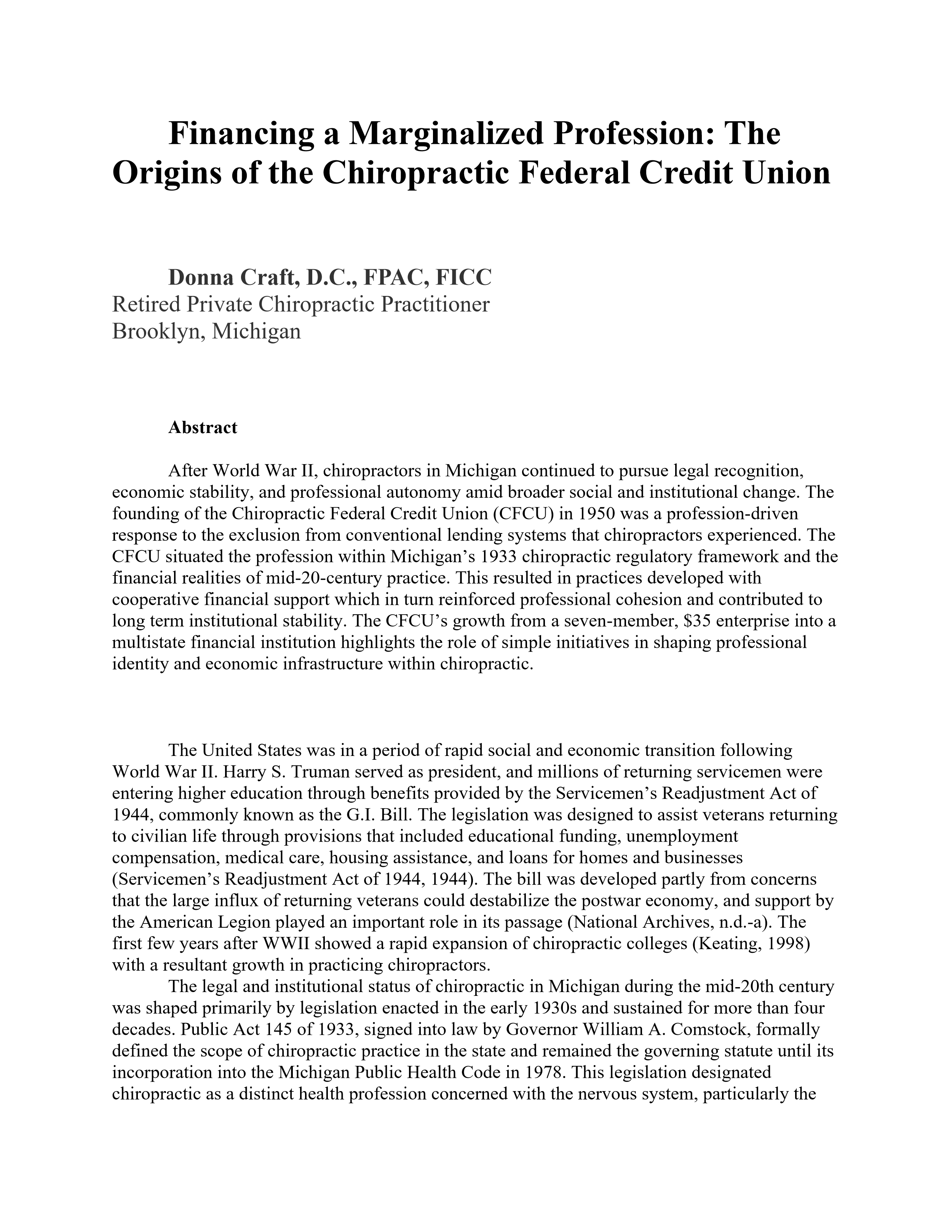 Raw unformatted manuscript draft — Donna Craft, D.C.